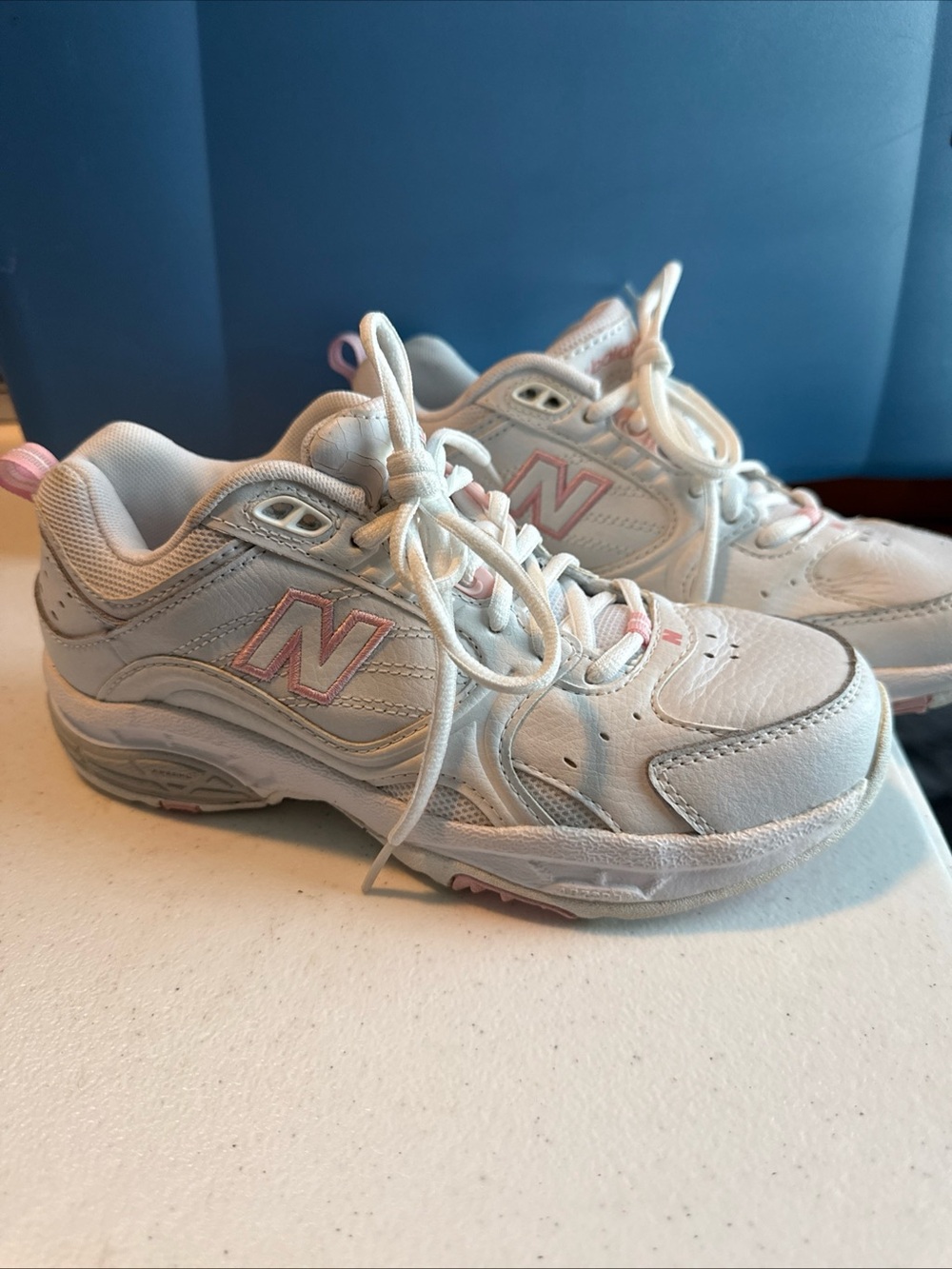 New Balance White and Light Pink Athletic Sneakers